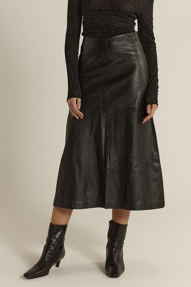 Brae Leather Midi Skirt