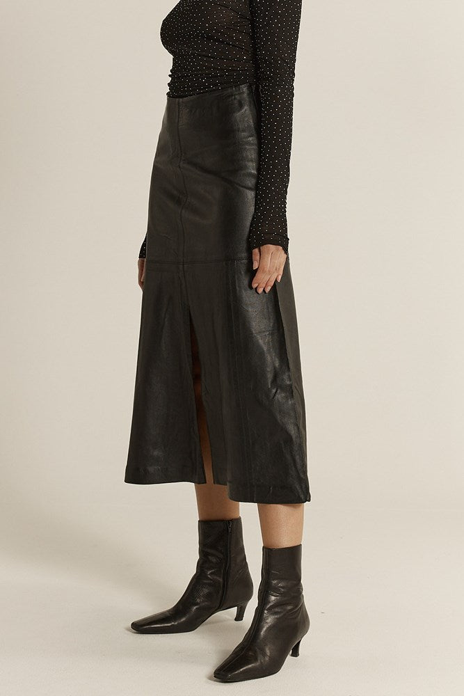 Brae Leather Midi Skirt