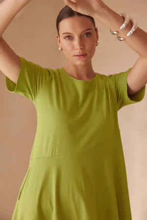 Short Sleeve Diagonal Seam Dress