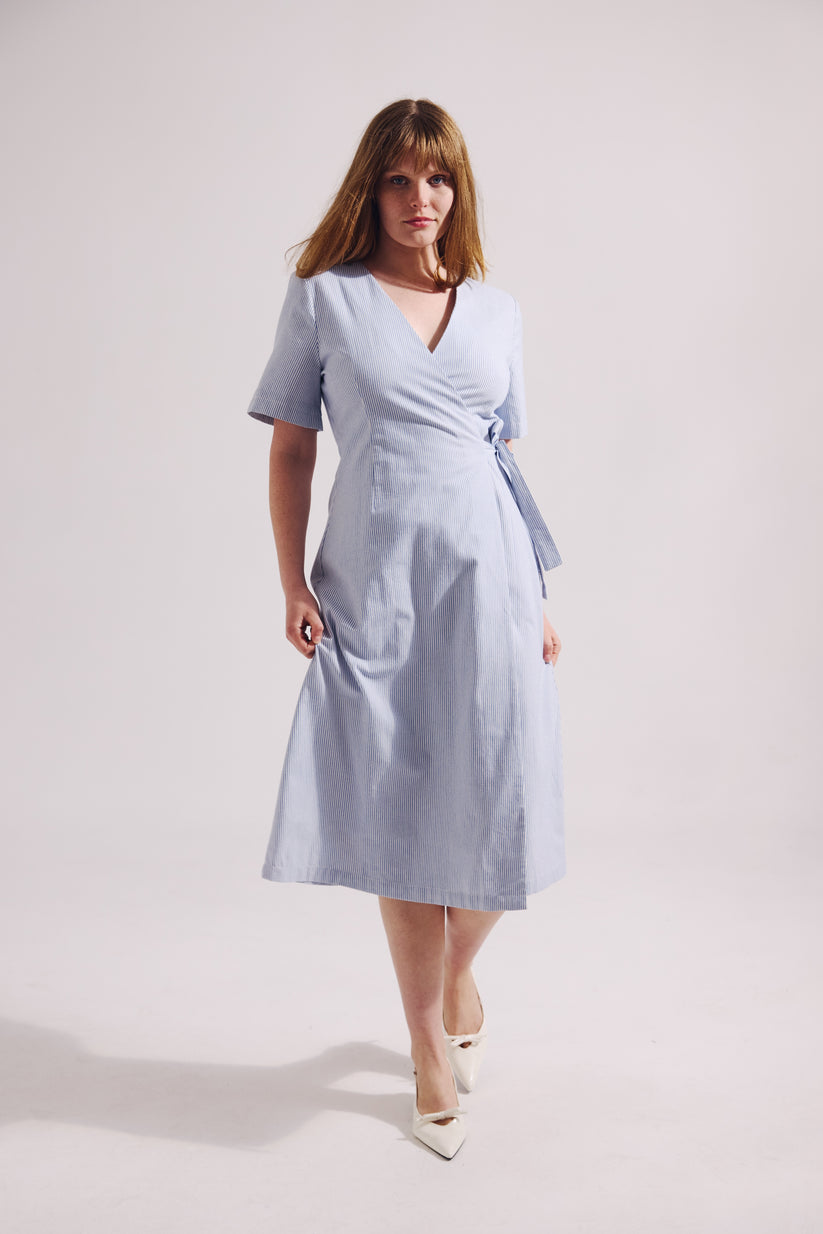 Rose Wrap Dress Blu/Wht Stripe