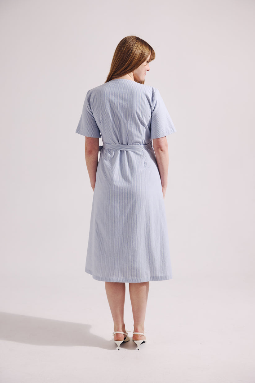 Rose Wrap Dress Blu/Wht Stripe