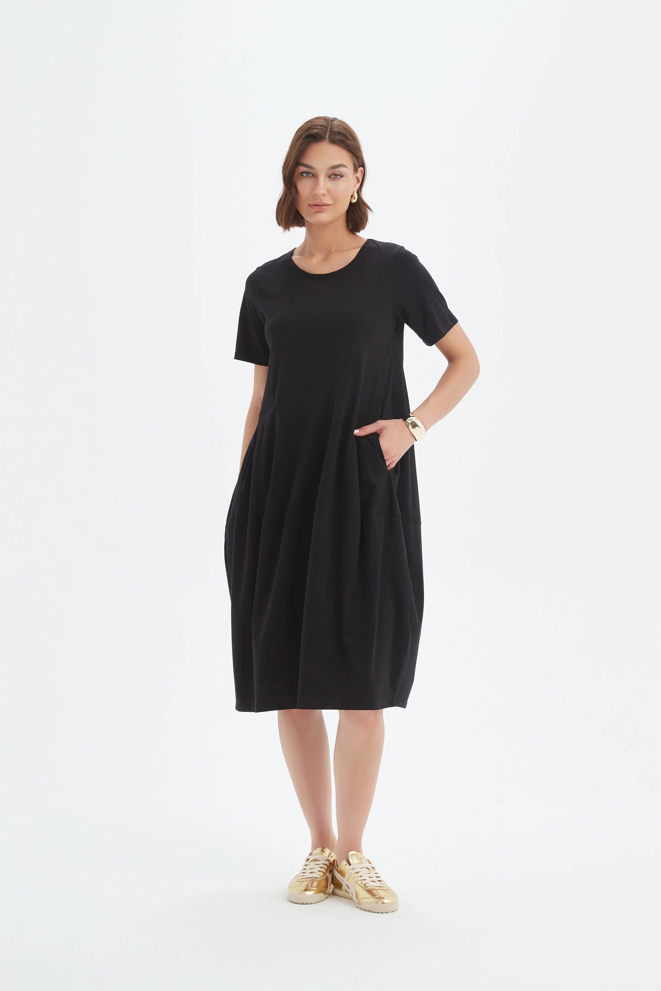 Short Sleeve Diagonal Seam Dress