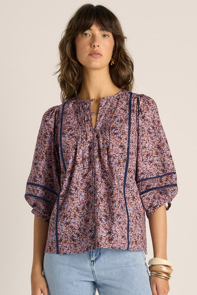 Alaia Print Lace Insert Blouse