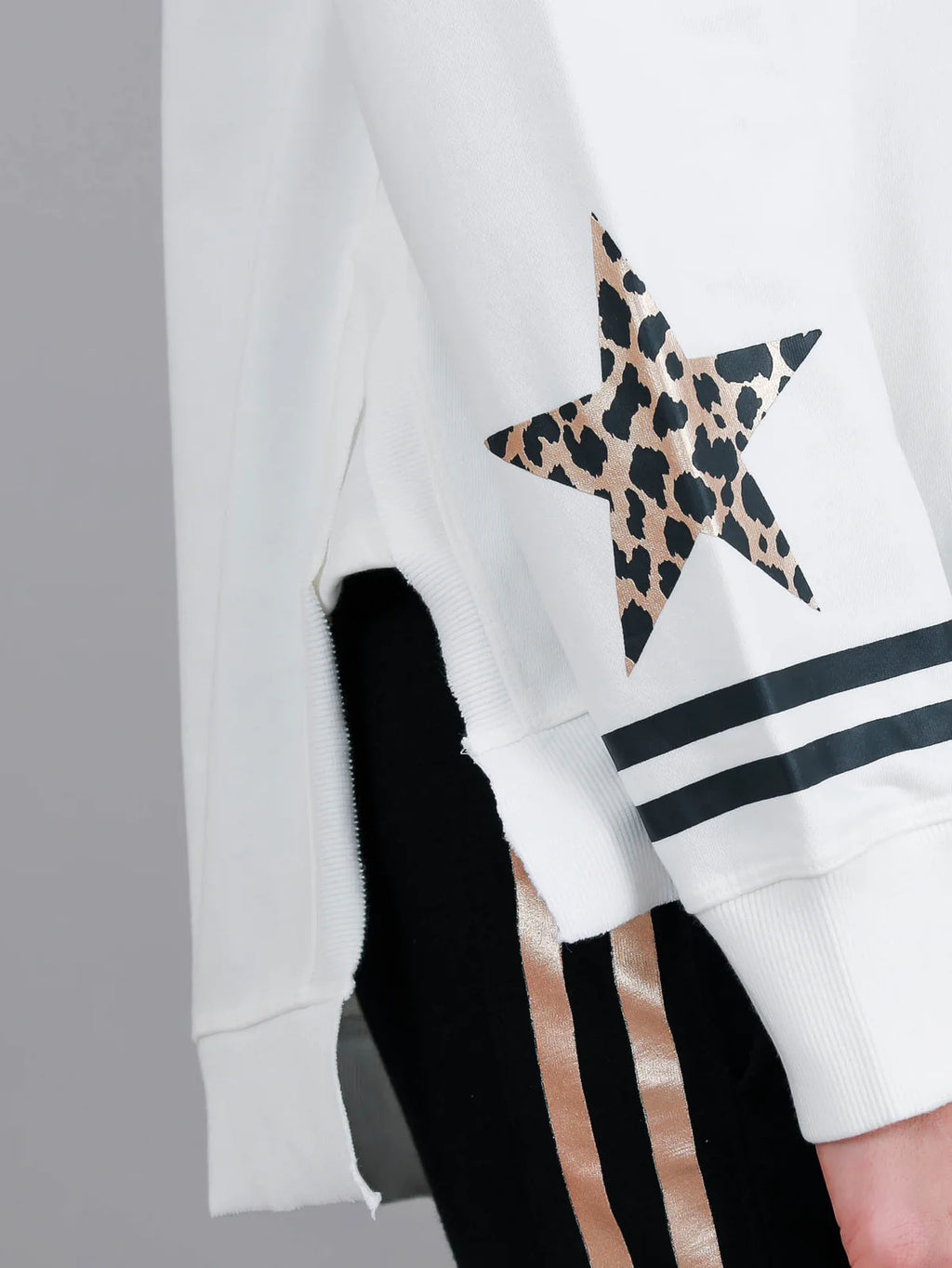 Oxford Leopard Star Print on Sleeve Crewneck Sweatshirt