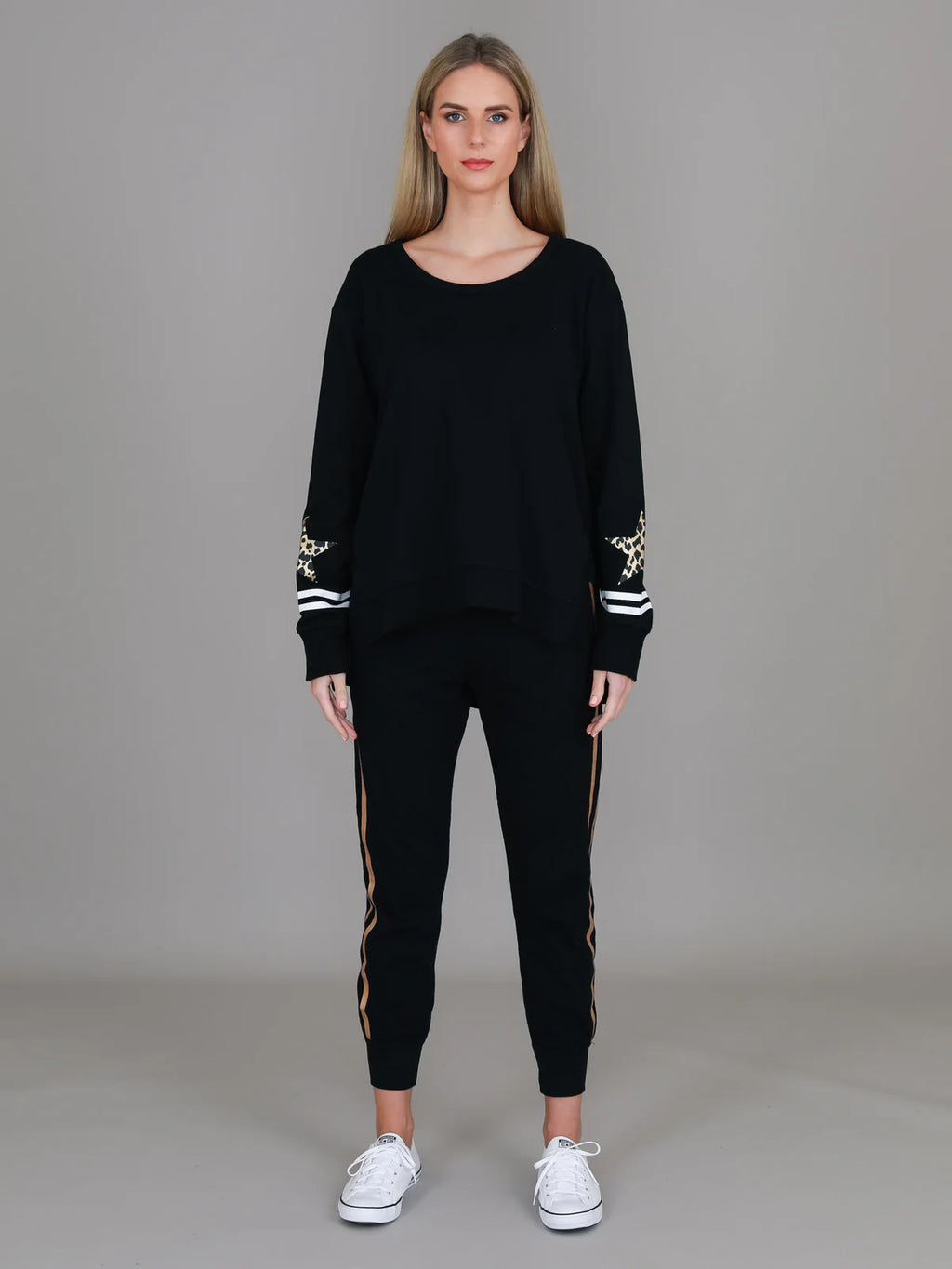 Oxford Leopard Star Print on Sleeve Crewneck Sweatshirt