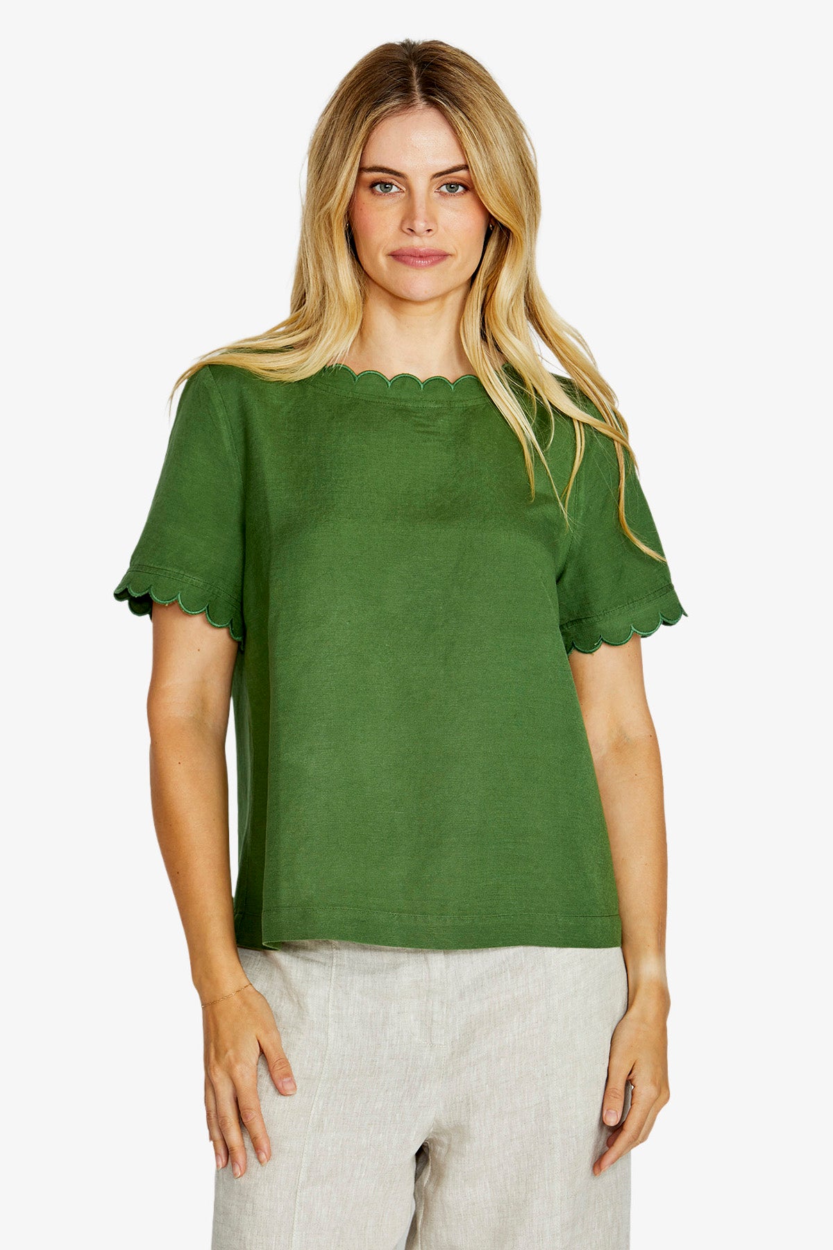 Monica Scallop Neck Short Sleeve Top