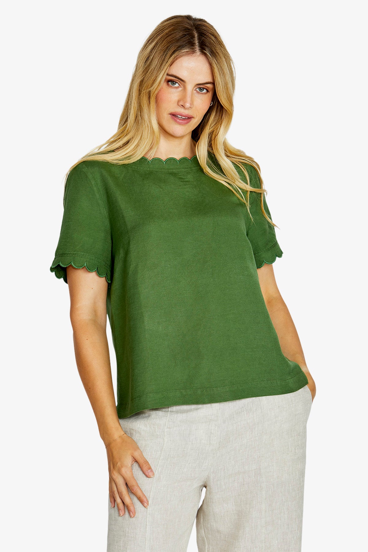 Monica Scallop Neck Short Sleeve Top