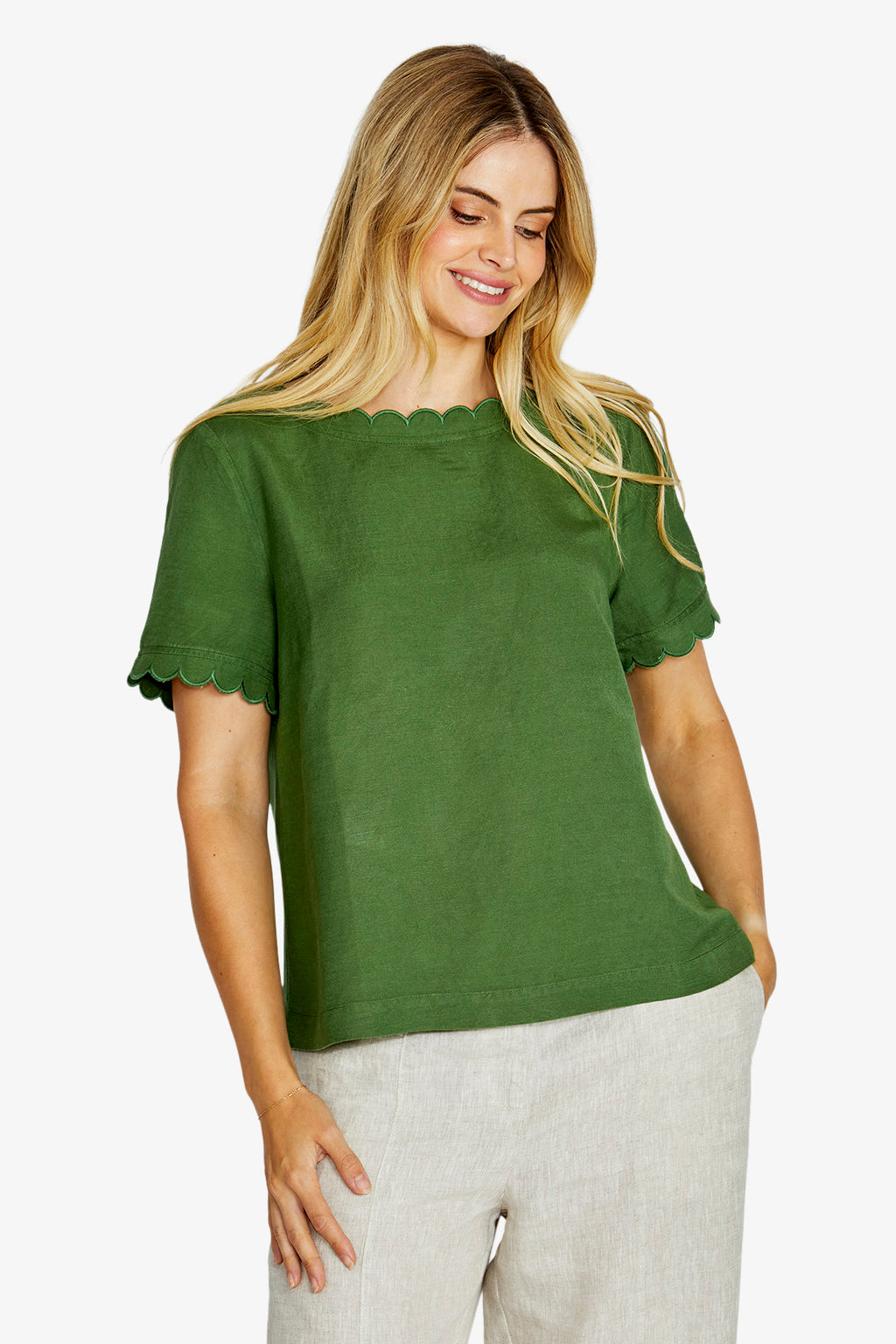 Monica Scallop Neck Short Sleeve Top