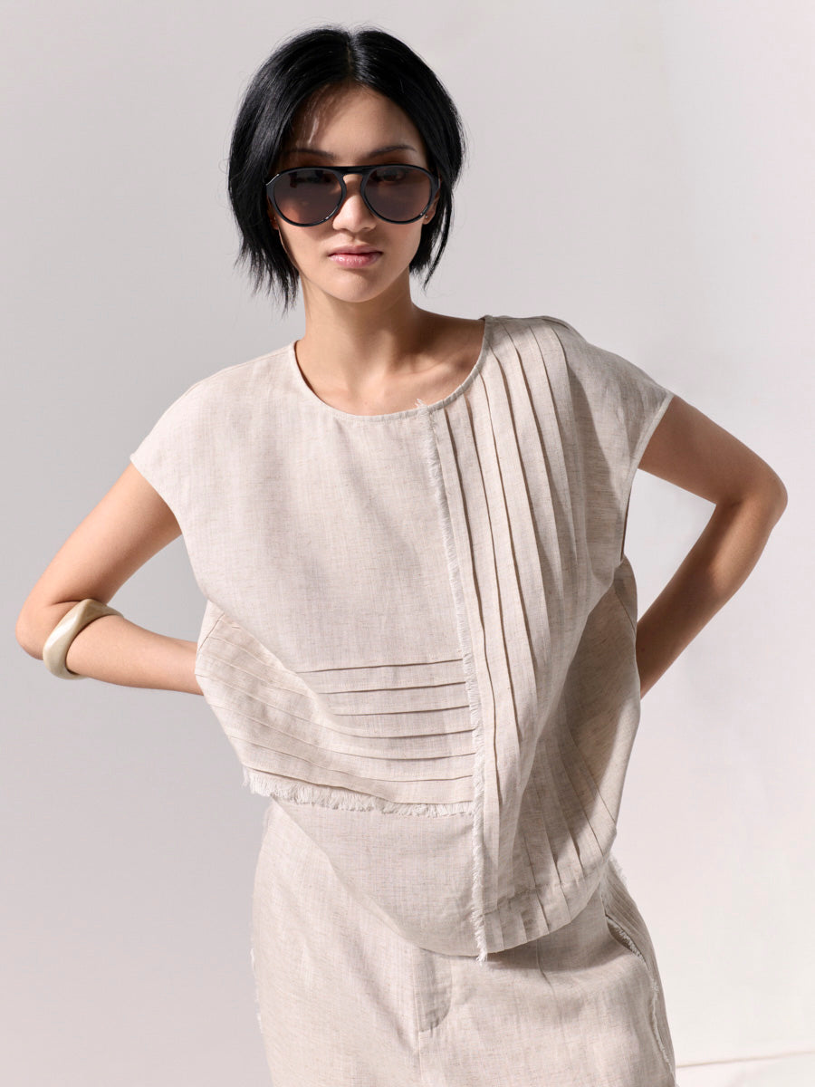 Raw Textured Pintuck Top