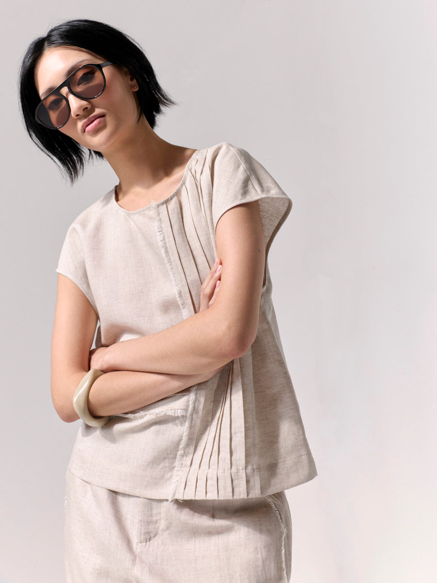 Raw Textured Pintuck Top
