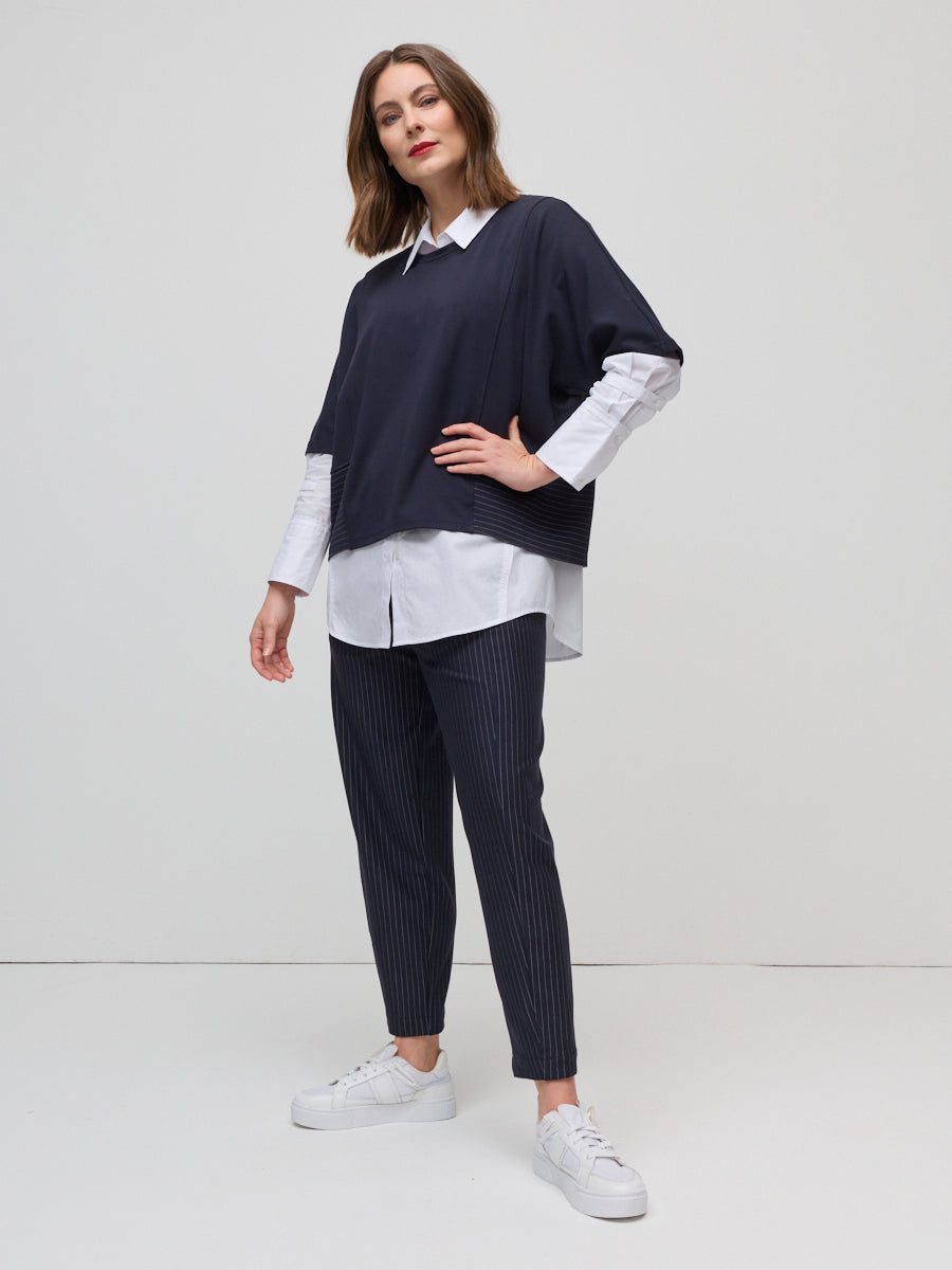 Pinstripe Ponte Barrel Leg Pant